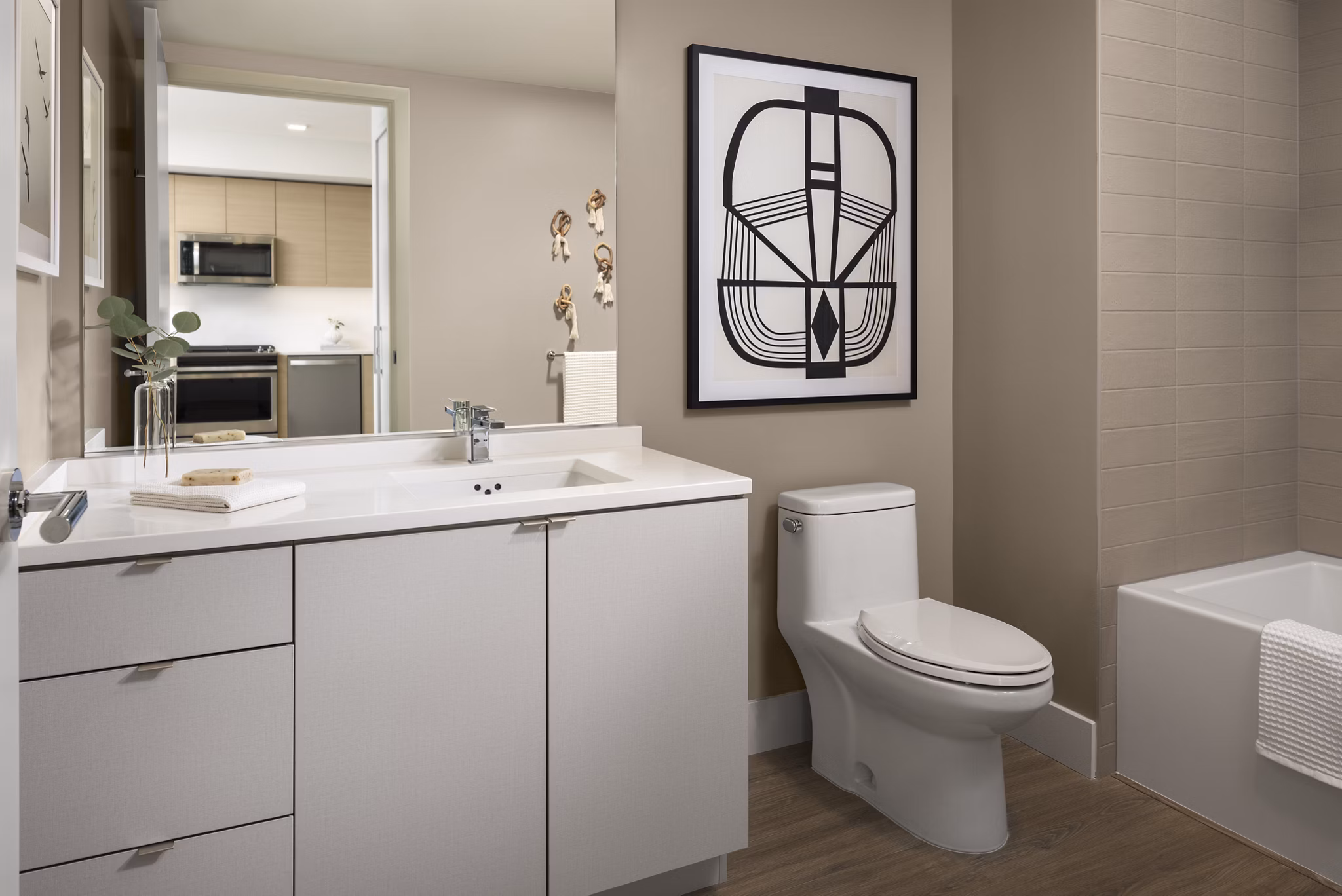Bathroom with modern fixtures and sleek design at Diega Apartments, Greystar luxury apartments in San Diego