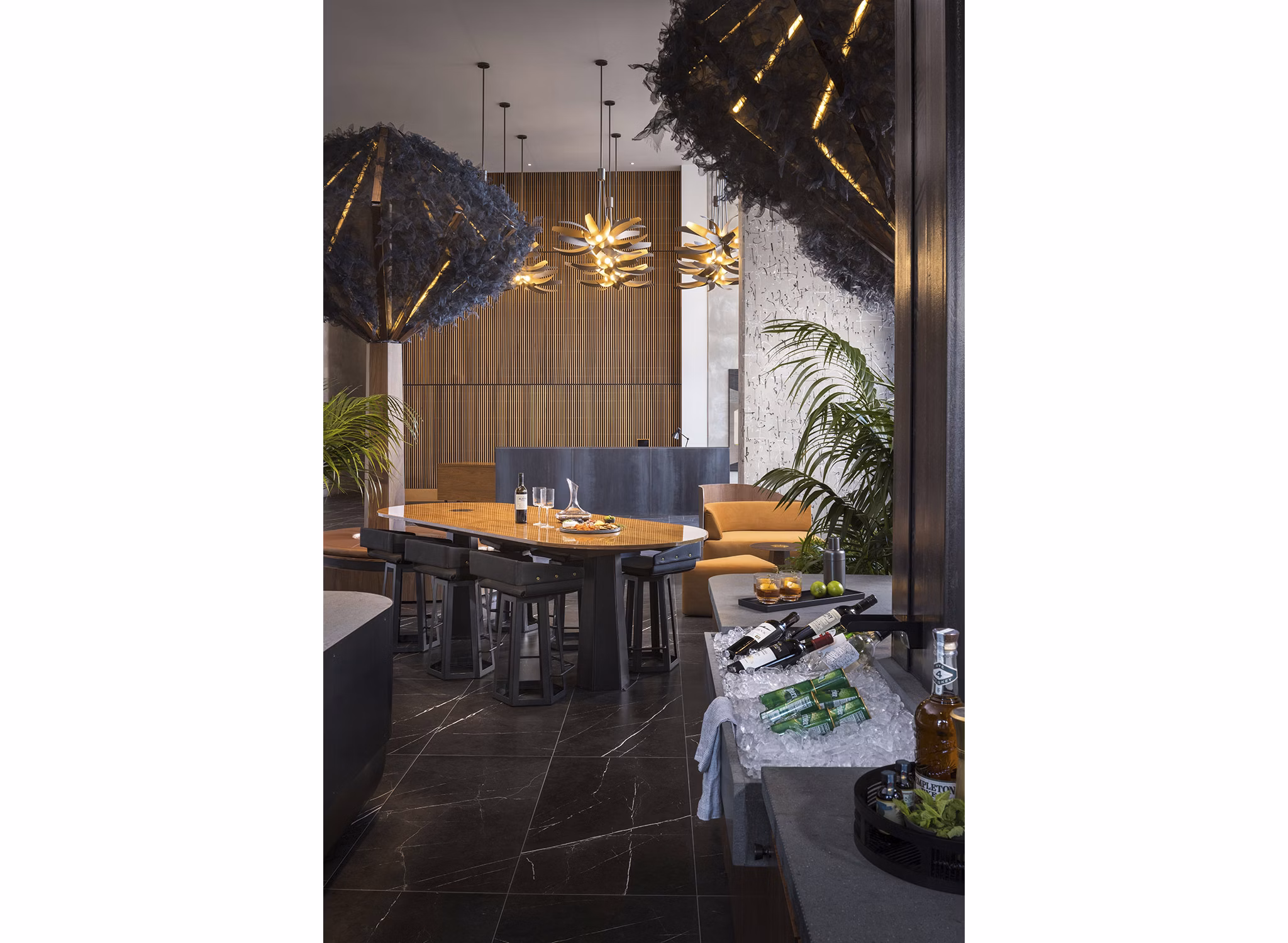 Diega Apartments: Stylish clubhouse with modern decor and seating areas, perfect for relaxing and social gatherings