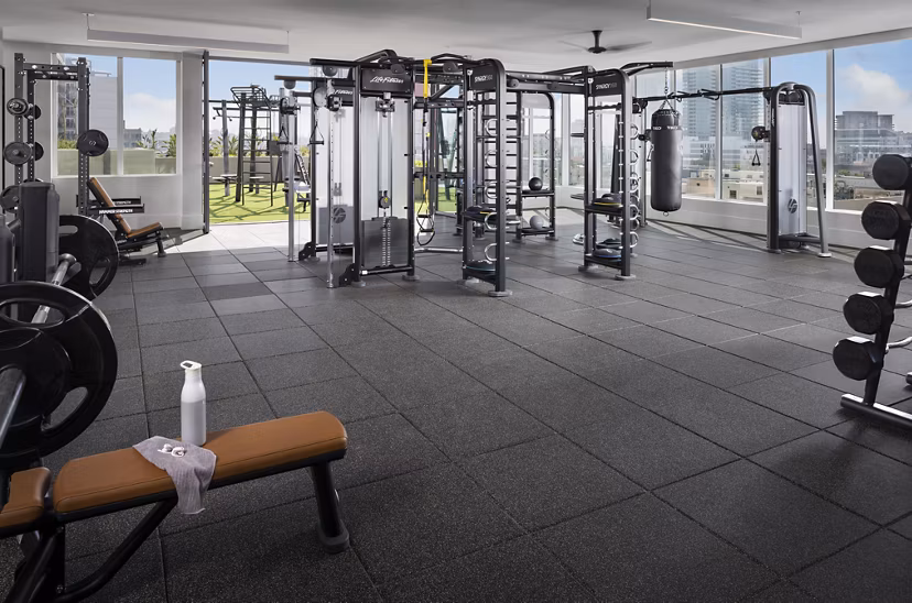 State-of-the-art fitness center with cardio and strength equipment at Diega Apartments