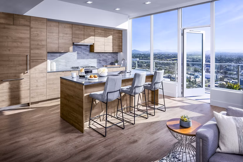 Spacious modern kitchen with stainless steel appliances at Diega Apartments in San Diego