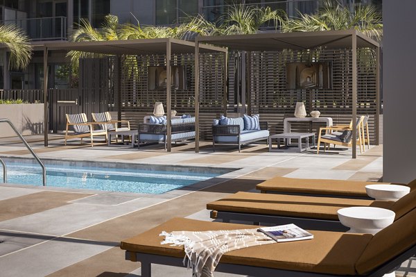 Luxurious rooftop pool with city views at Diega Apartments in San Diego