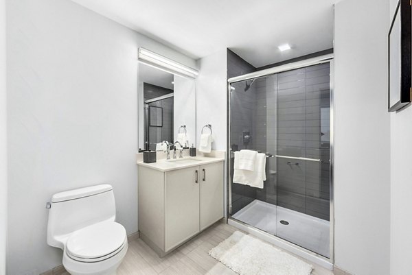 Bathroom featuring modern fixtures in Atlantic Station West Apartments, offering luxury living in a premium community setting