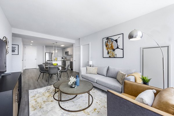 Living room featuring modern furnishings and sleek design at Atlantic Station West Apartments