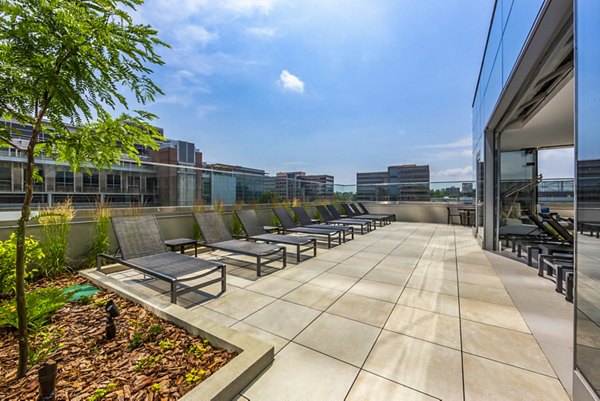 Private balcony with city views at Atlantic Station West Apartments