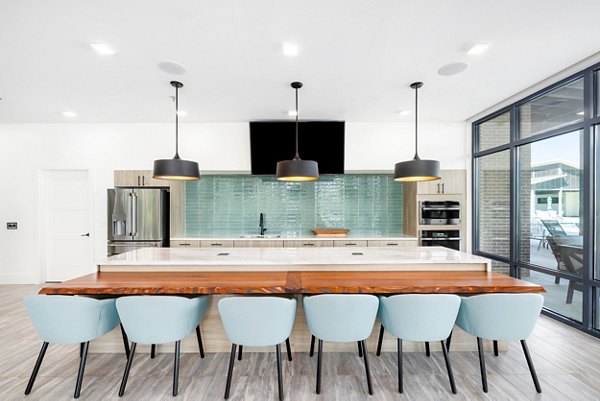 clubhouse kitchen at Restore at Carolina Park Apartments