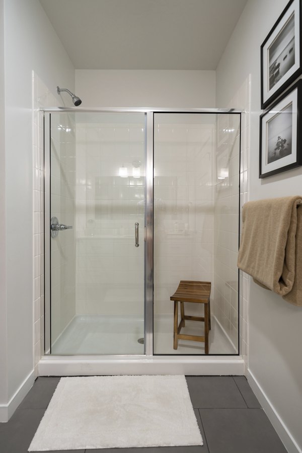 Bathroom featuring modern fixtures and sleek design at Tapestry at Brentwood Town Center Apartments