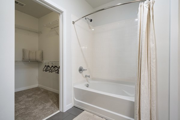 Modern bathroom with sleek fixtures at Tapestry at Brentwood Town Center Apartments