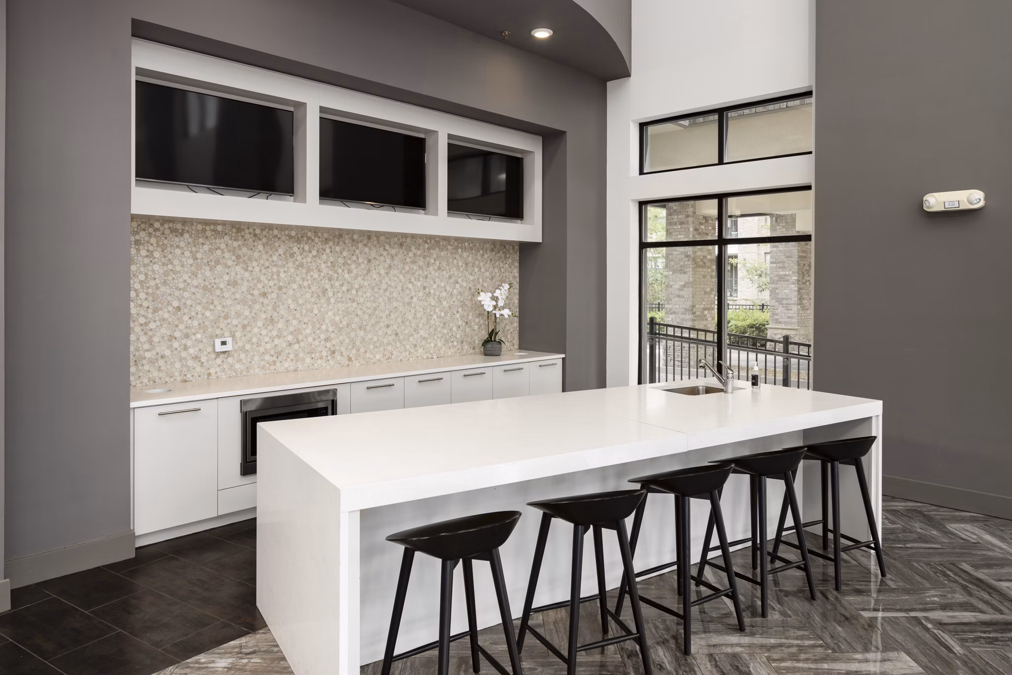 Modern clubhouse with elegant furnishings at Tapestry at Brentwood Town Center Apartments