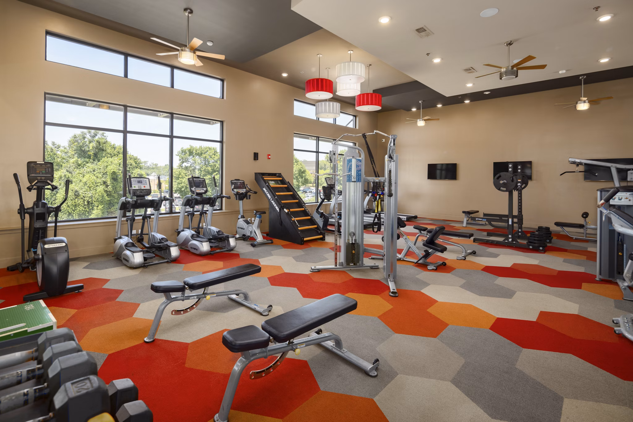 Modern fitness center with state-of-the-art equipment at Tapestry at Brentwood Town Center Apartments