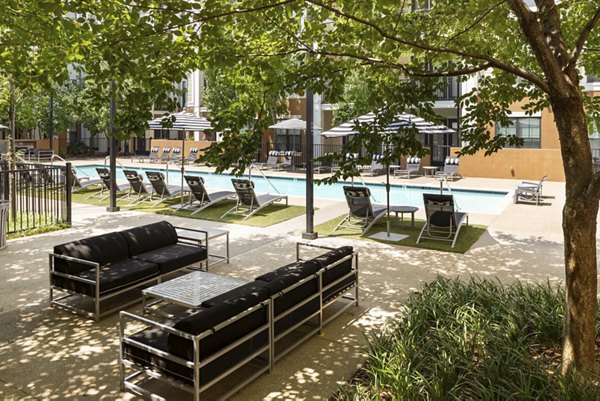 Courtyard featuring lush landscaping at Tapestry at Brentwood Town Center Apartments
