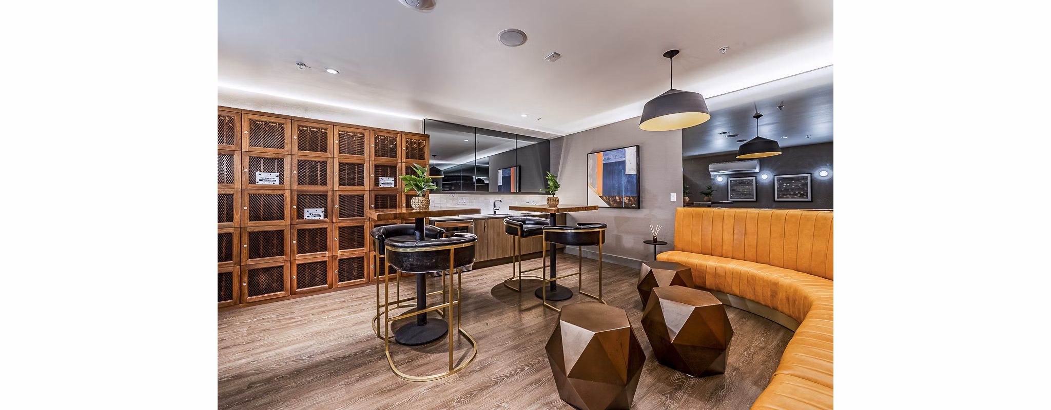 Luxurious clubhouse featuring modern design at Elara at the Market Apartments
