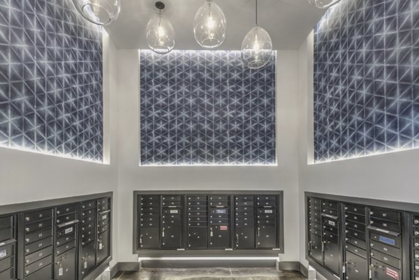 Mailroom with organized mail slots at Centro Railyard Apartments, a Greystar luxury community