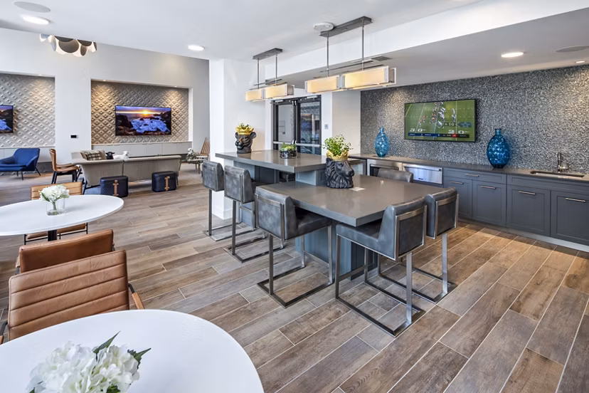 Highwater Apartments: Modern theater with plush seating and state-of-the-art sound system