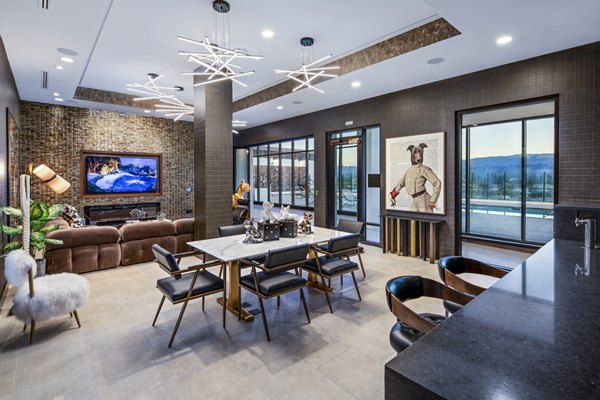 Clubhouse lobby with elegant design elements at Highwater Apartments