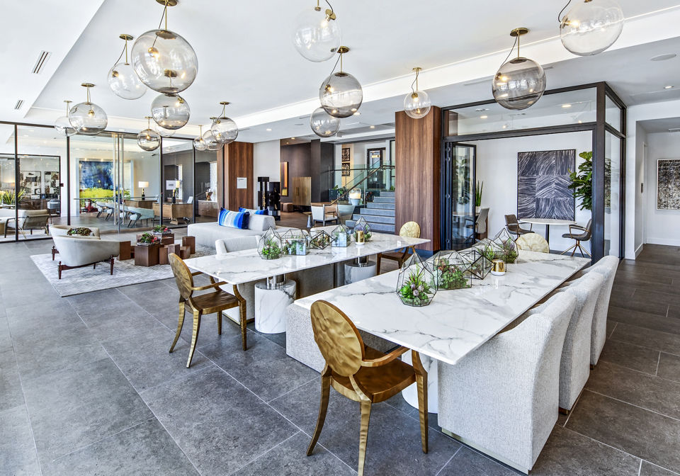 Elegant clubhouse with modern furnishings at Highwater Apartments, enhancing the luxury living experience