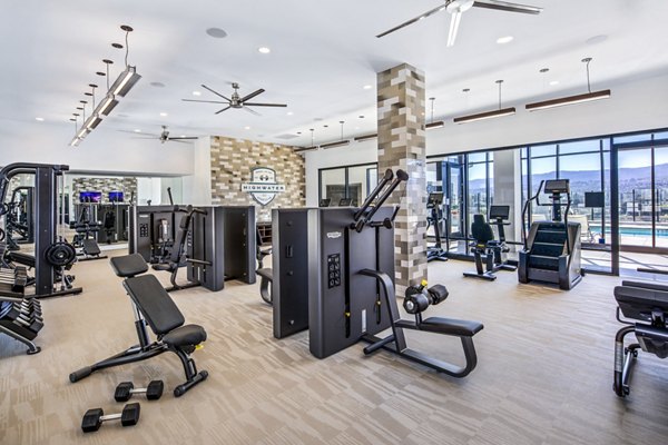 Modern fitness center with state-of-the-art equipment at Highwater Apartments