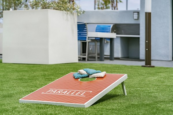 Tranquil courtyard with lush greenery at Parallel Apartments offering luxury living