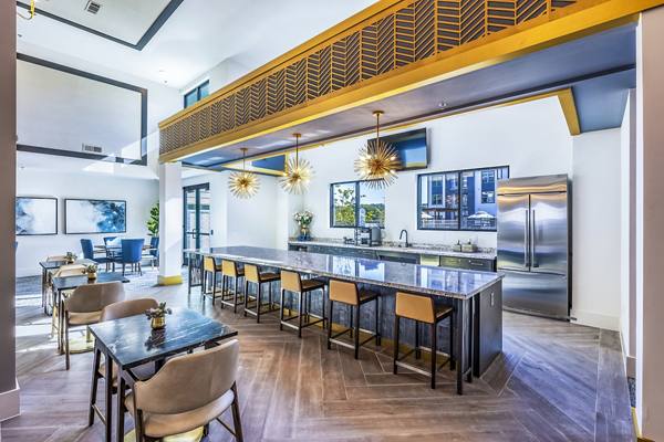 clubhouse kitchen at Overture River District Apartments