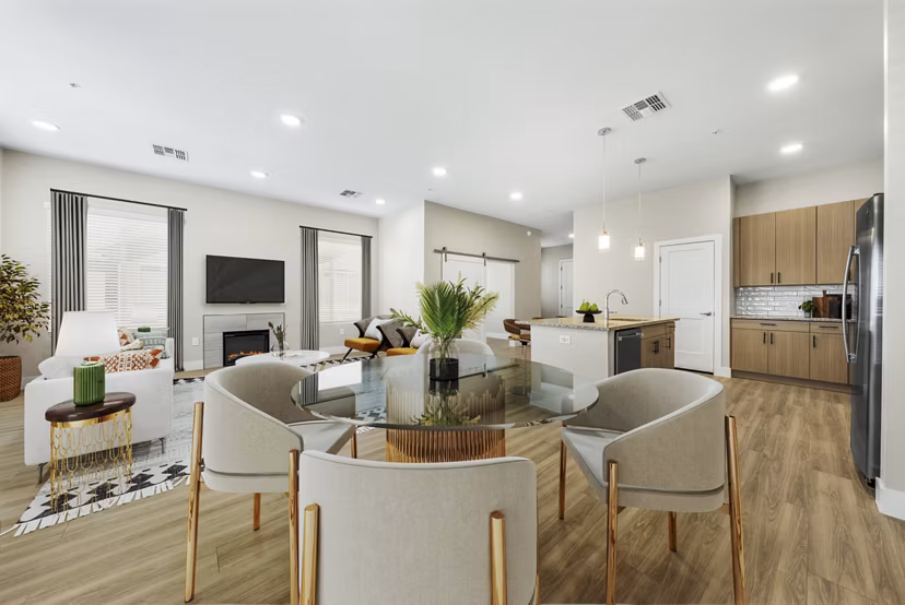 Dining room showcasing elegant modern design at Album Cooley Station Apartments