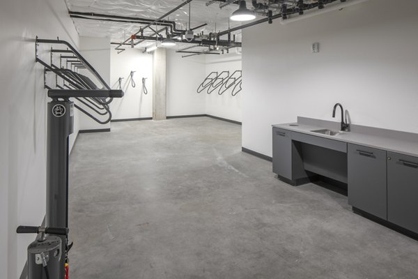 Bike storage room with secure racks at Sawbuck Apartments in a Greystar luxury community