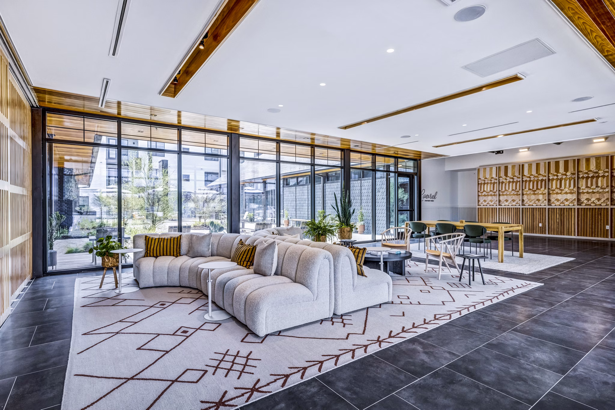 Clubhouse lobby offering elegant seating and modern decor at Laurel Apartment Homes