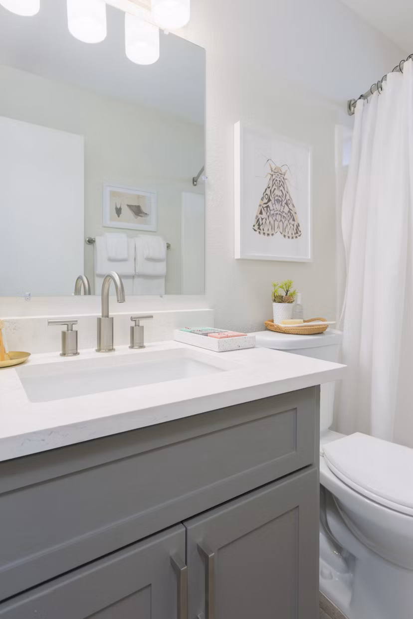 Modern bathroom with sleek fixtures at The Joshua Apartments, part of Greystar luxury apartments collection in urban settings, offering stylish living