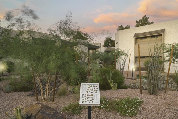 The Joshua Apartments: Serene courtyard with lush landscaping and seating areas, offering a peaceful retreat in a luxury Greystar community