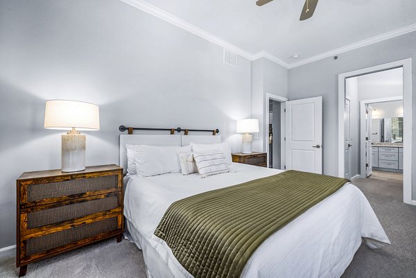 Modern bedroom with elegant furnishings at Griffin Weston Apartments
