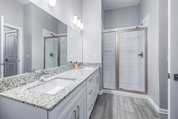 Luxurious bathroom with marble finishes at Griffin Weston Apartments