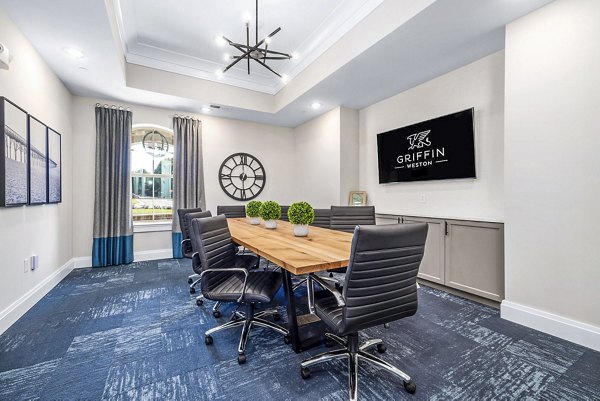 Clubhouse meeting facility with modern decor at Griffin Weston Apartments, perfect for gatherings and business meetings