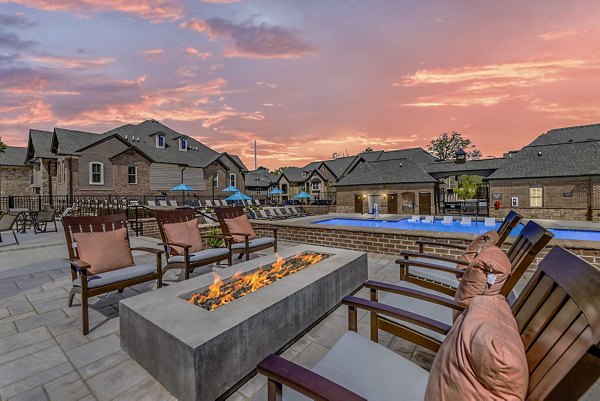 Cozy fire pit on outdoor patio at Griffin Weston Apartments, offering luxury outdoor relaxation spaces