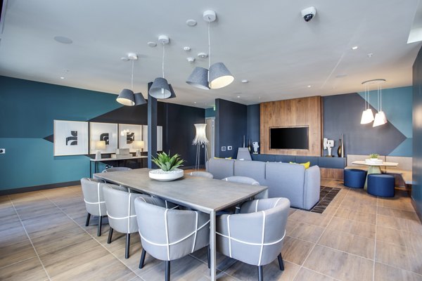 Clubhouse featuring modern design and seating areas at Oceanaire Apartments, luxury living by the beach