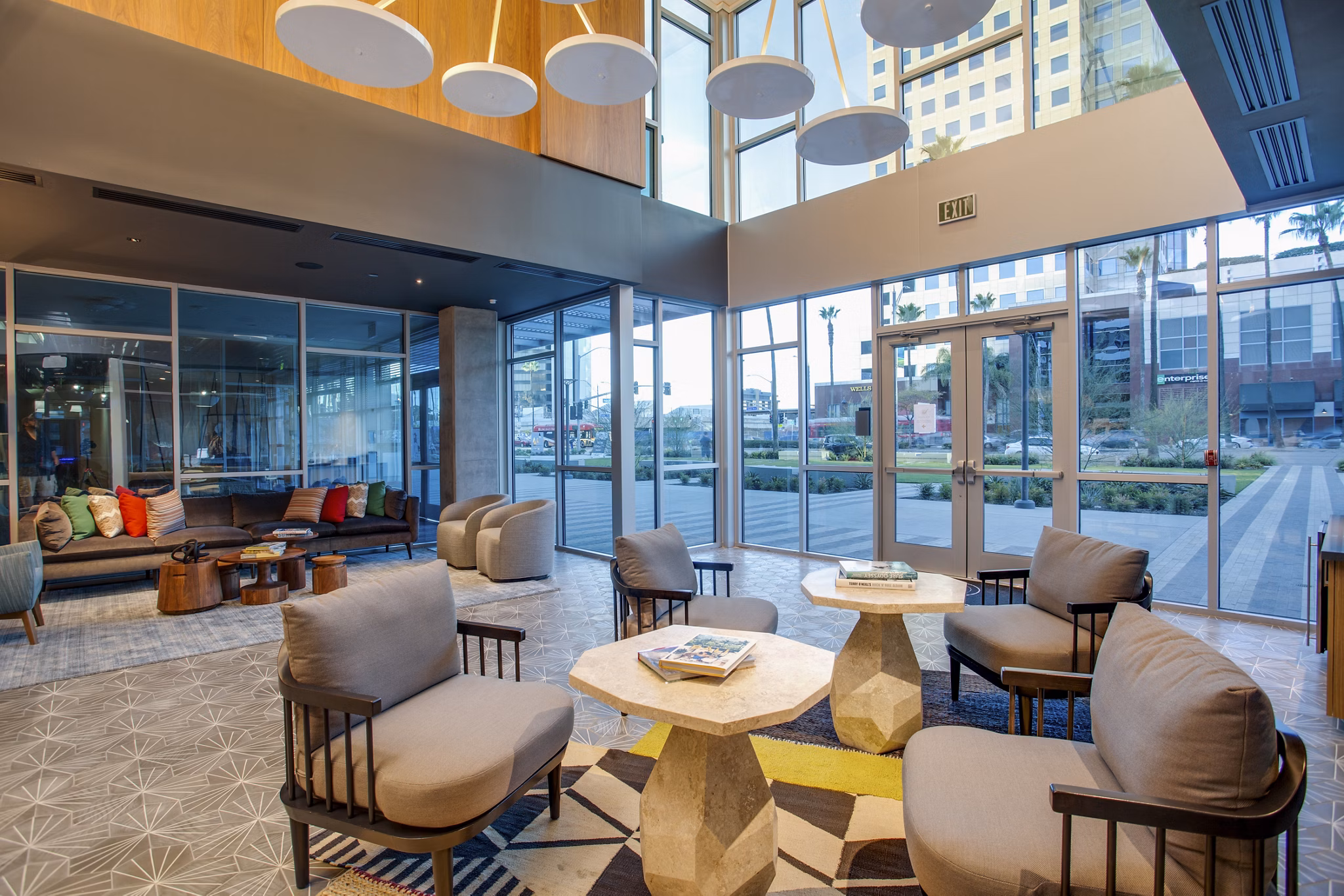 Modern clubhouse with sleek interior design at Oceanaire Apartments, showcasing luxury living amenities