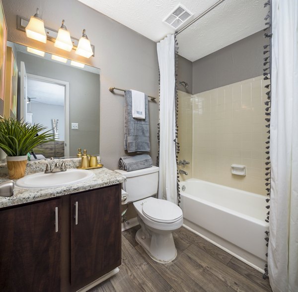 Modern bathroom with sleek fixtures in Trellis Apartments, offering luxury living spaces