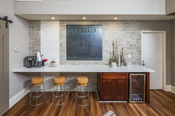 Clubhouse lounge featuring modern seating and decor at Trellis Apartments