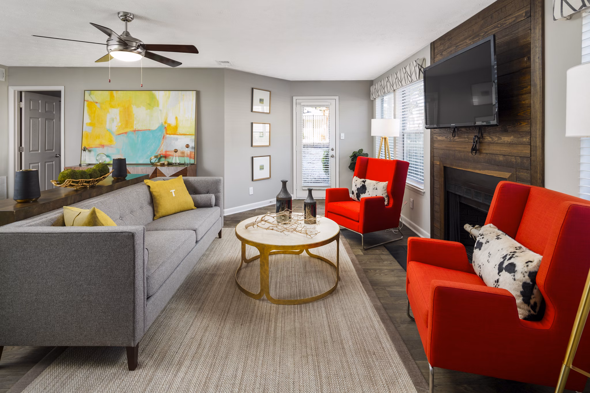Inviting living room with modern furnishings at Trellis Apartments