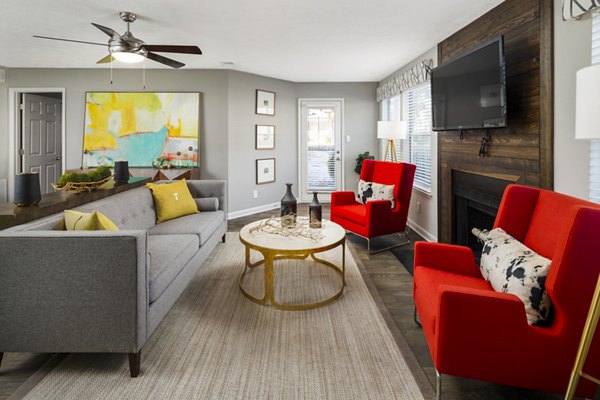 Inviting living room with modern furnishings at Trellis Apartments