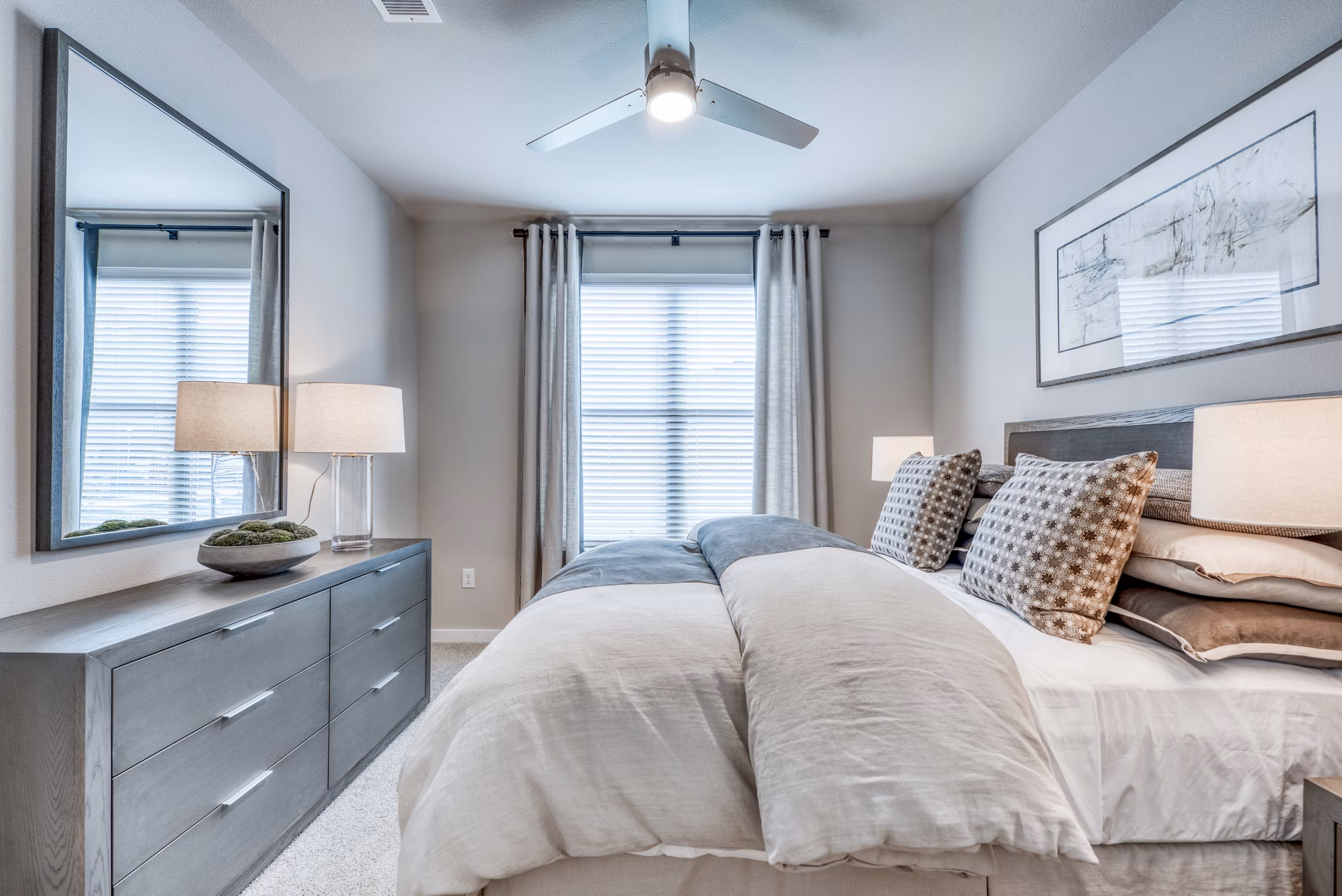 Bedroom featuring modern design and cozy atmosphere at Citadel at Lookout Apartments