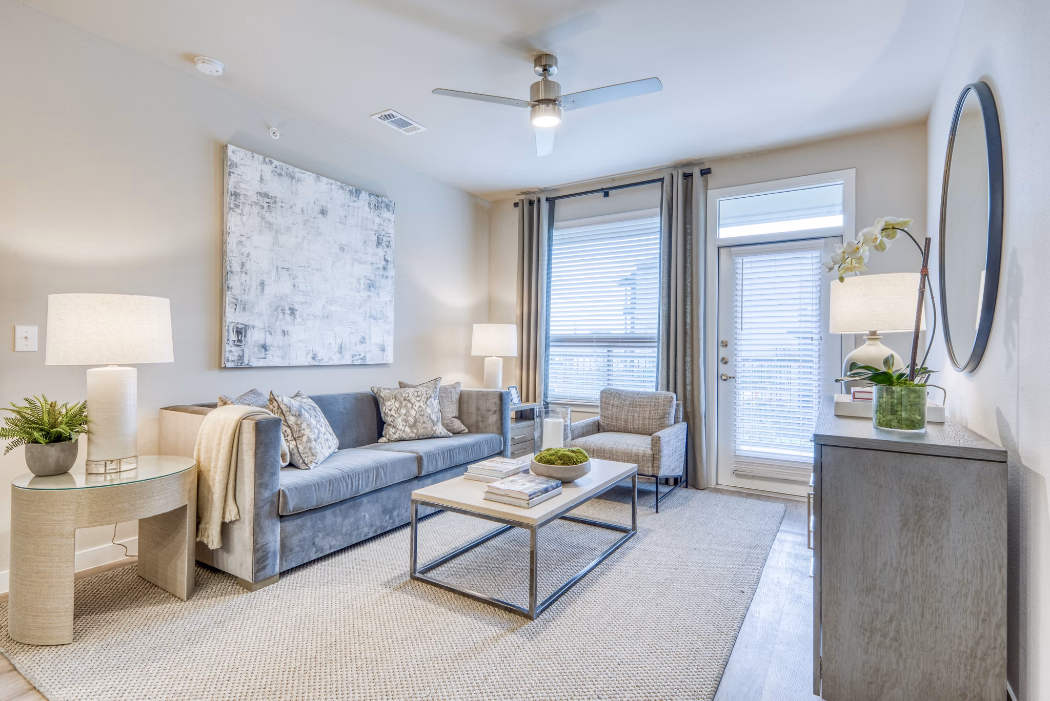 Modern living room with stylish decor in Citadel at Lookout Apartments