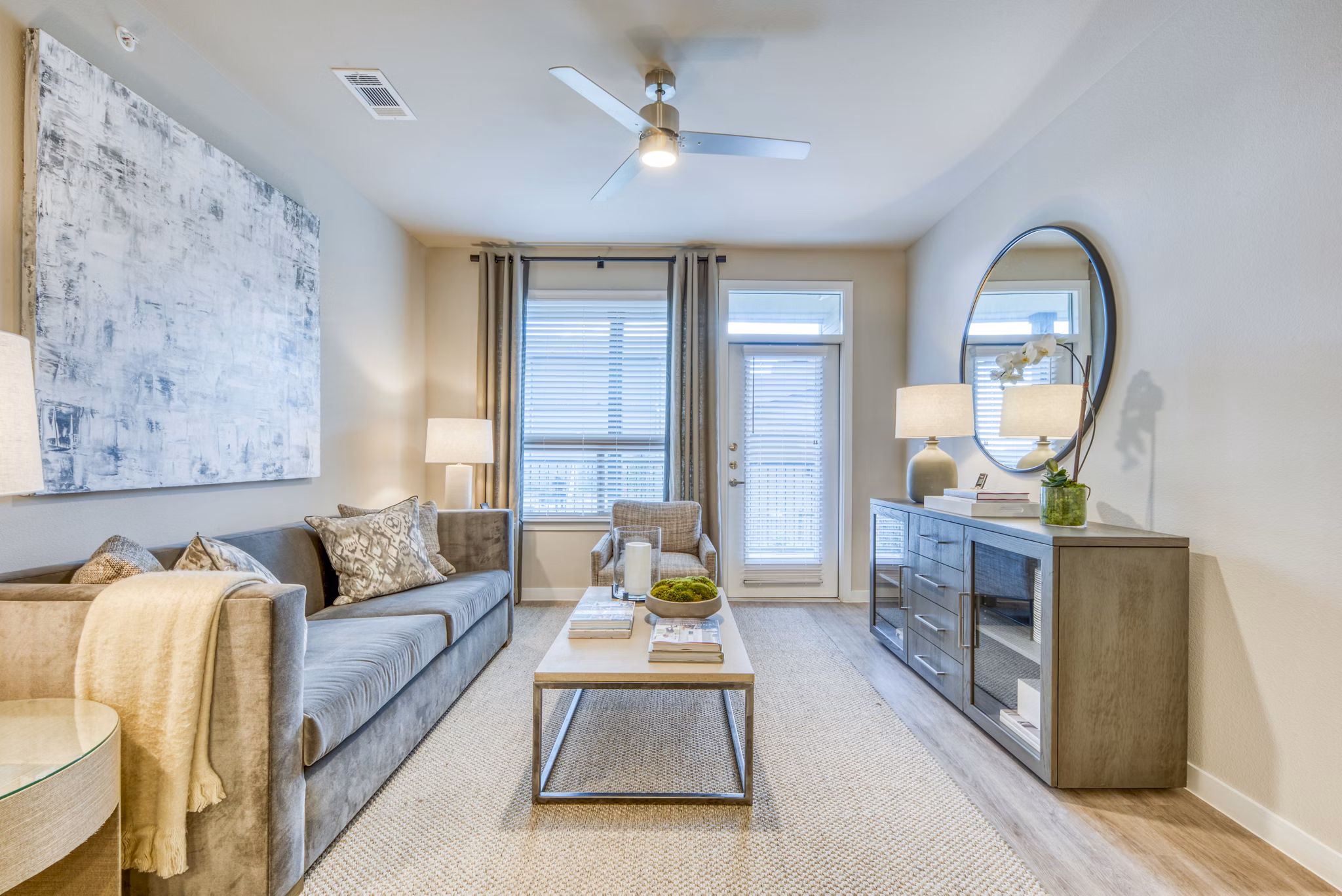Spacious living room with modern decor at Citadel at Lookout Apartments