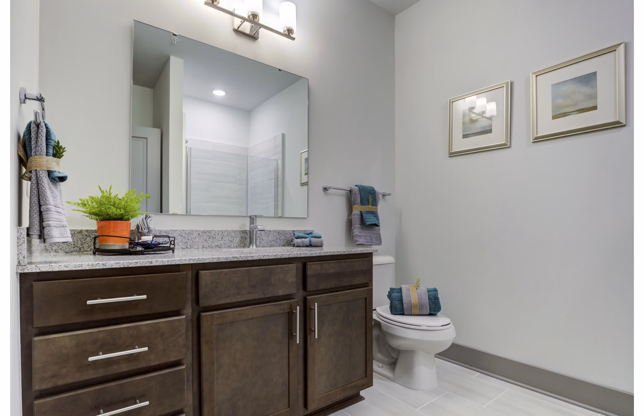 Bathroom featuring modern fixtures at Verde at McCullough Station Apartments