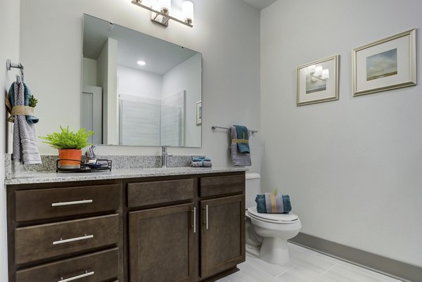 Bathroom featuring modern fixtures at Verde at McCullough Station Apartments