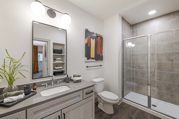 bathroom at The Hudson on 158 Apartments