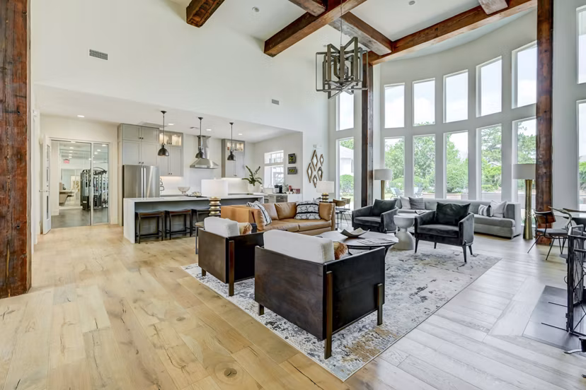 Clubhouse featuring modern design and open seating at Blu on the Boulevard Apartments