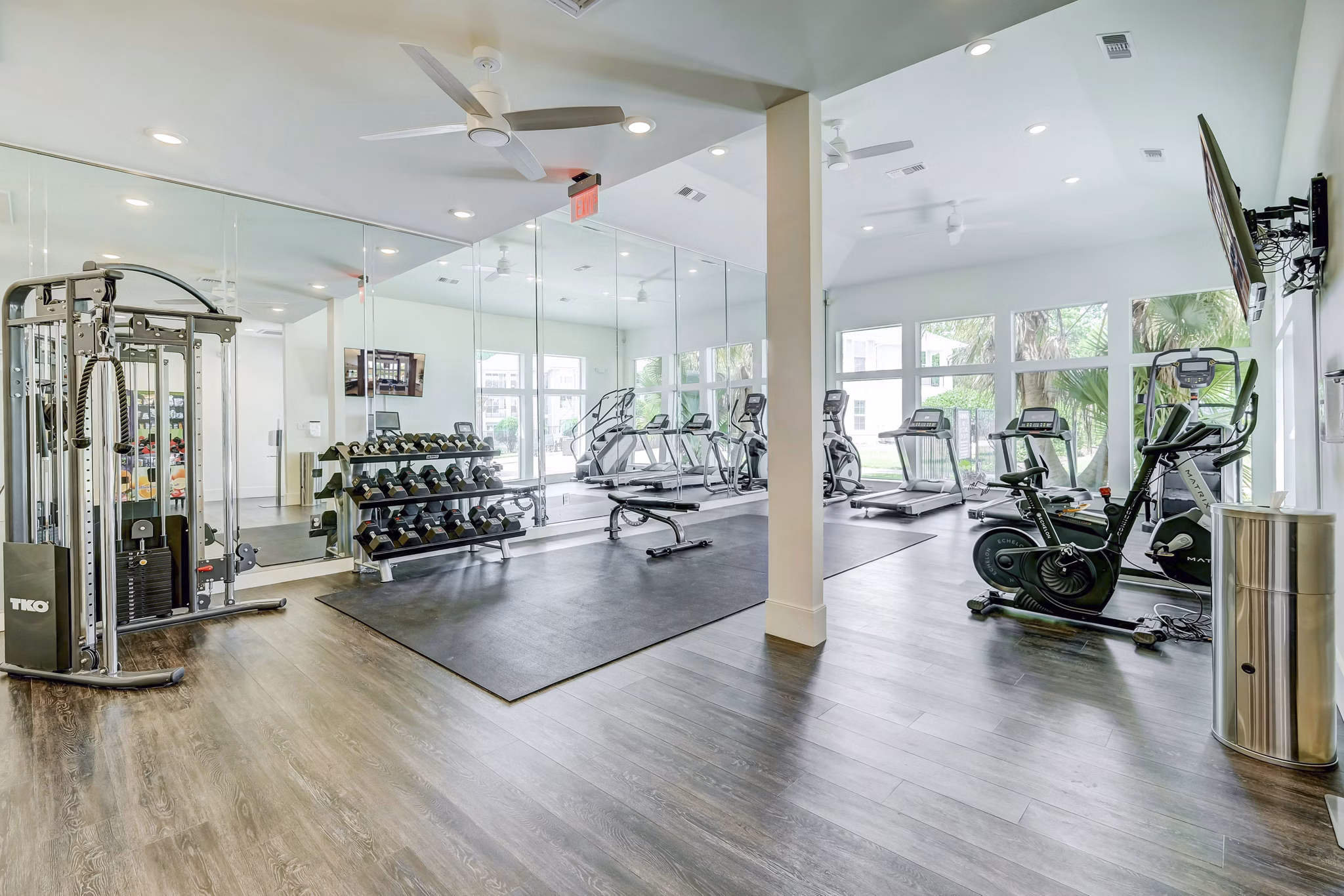 State-of-the-art fitness center with modern equipment at Blu on the Boulevard Apartments