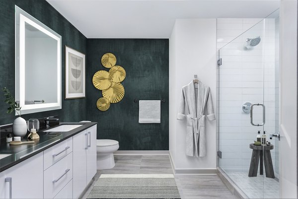 Modern bathroom featuring sleek fixtures at Ascent Peachtree Apartments in Atlanta