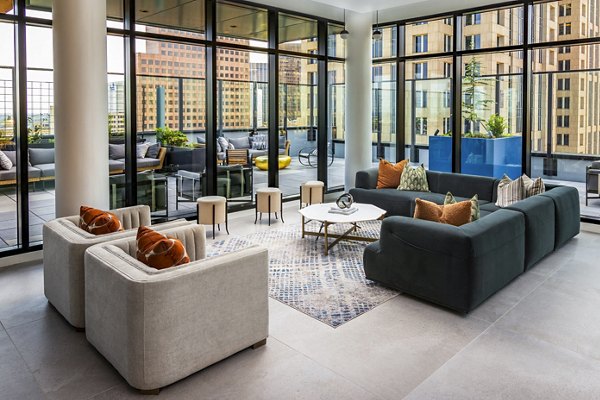 Clubhouse with modern seating and decor at Ascent Peachtree Apartments in Atlanta