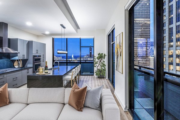 Spacious living room with modern decor in Ascent Peachtree Apartments