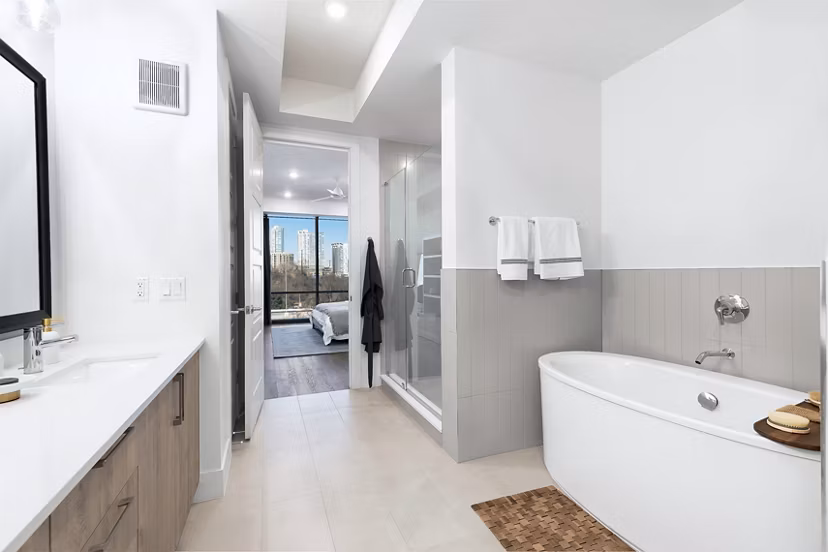 Modern bathroom with sleek fixtures at 1155 Barton Springs Apartments
