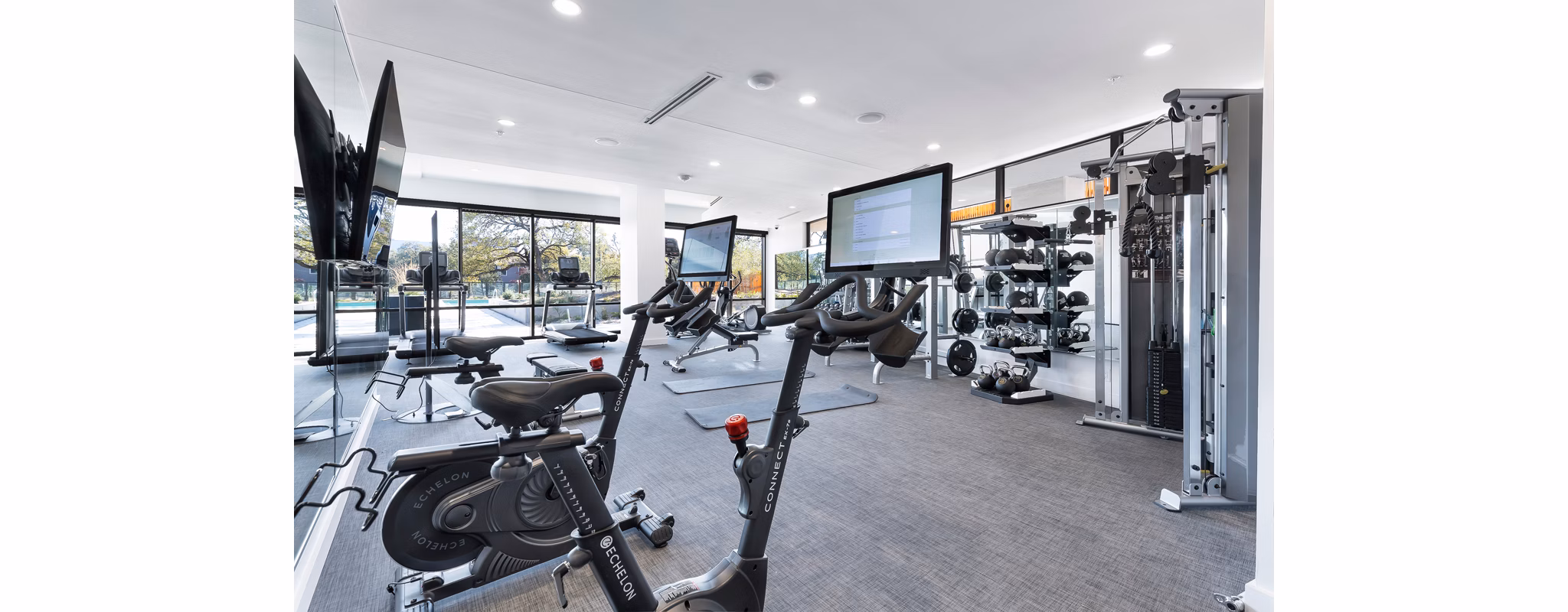 State-of-the-art fitness center with modern equipment at 1155 Barton Springs Apartments